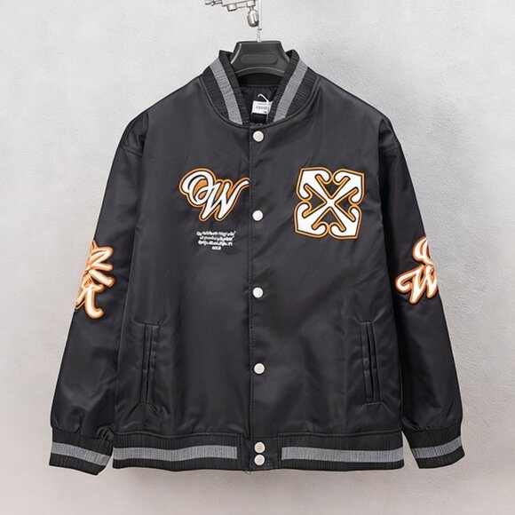 Black Baseball Jacket With Embroidered Off-White Logo - Picture 1 of 9